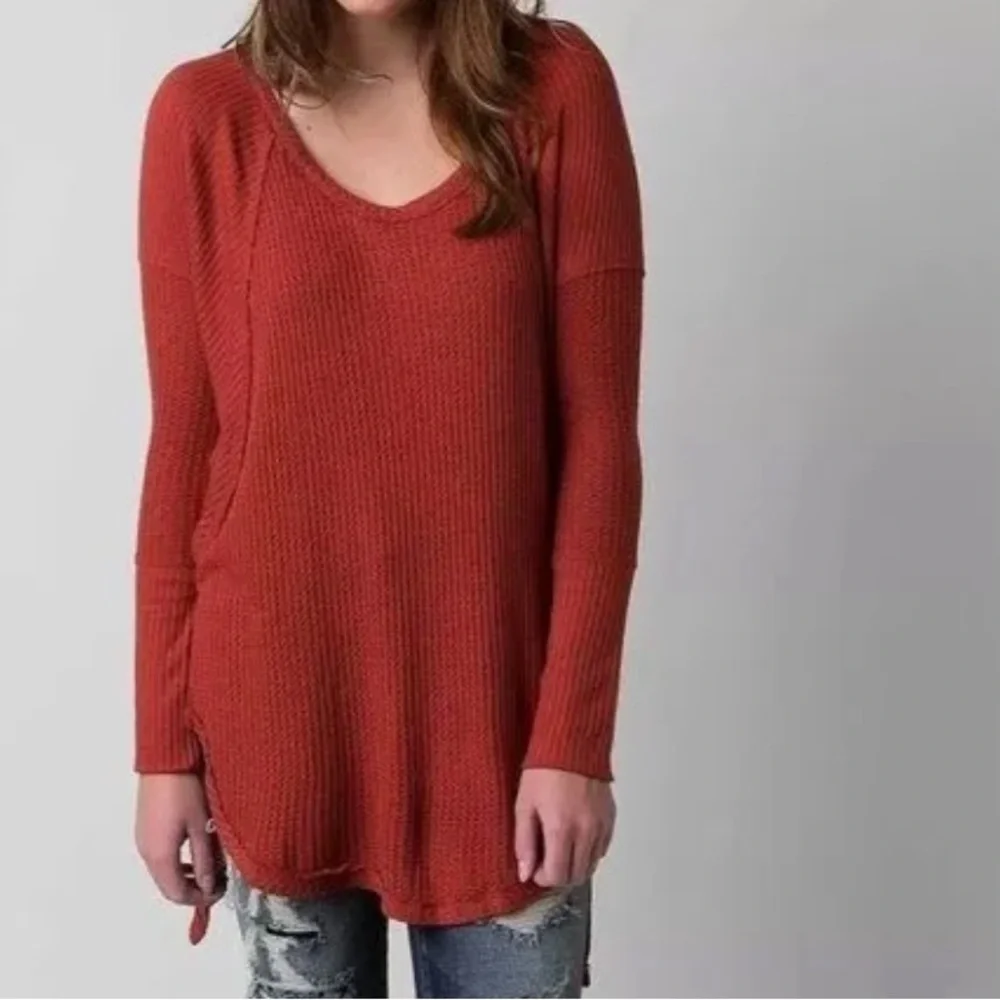 Free People salmon  orange Ventura drippy thermal long sleeve top Size S